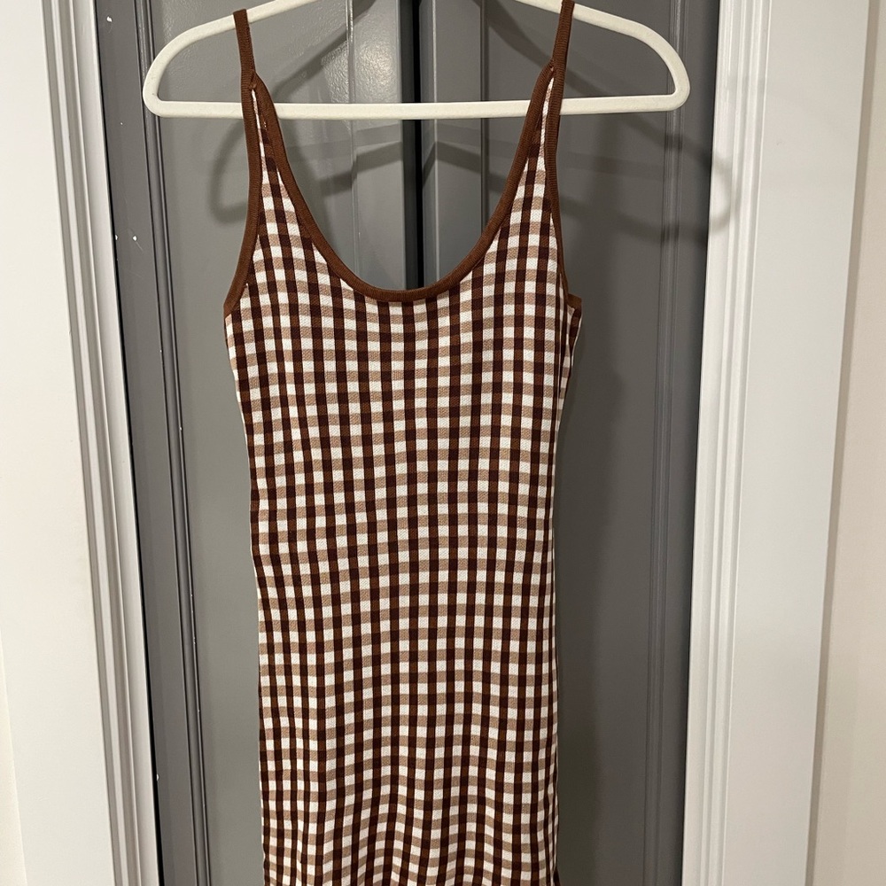 Chic Brown and White Gingham Mini Dress